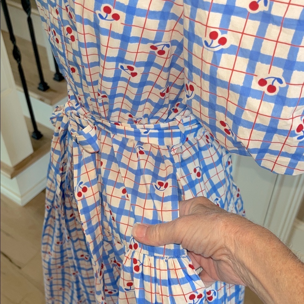 Avara Pinch Sommer Dress Midi Cherry Print Puff Sleeve Cotton New - Picture 7 of 14